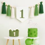 Wild One High Chair Banner Green Baby 1st Birthday Outfit Boy