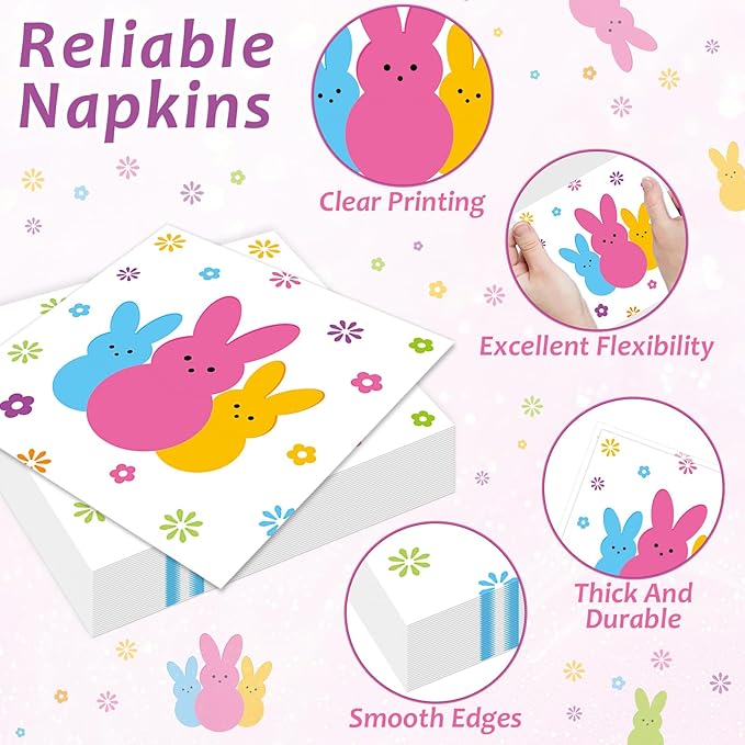 96Pcs Easter Bunny Peeps Party Plates and Napkin Party Supplies