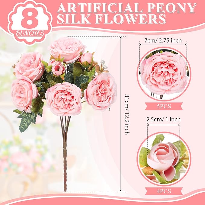 8 Bundles Artificial Peonies Flowers Boho Faux Flowers Arrangements #9