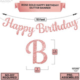 KatchOn Glitter Rose Gold Cursive Happy Birthday Banner - Pre-Strung