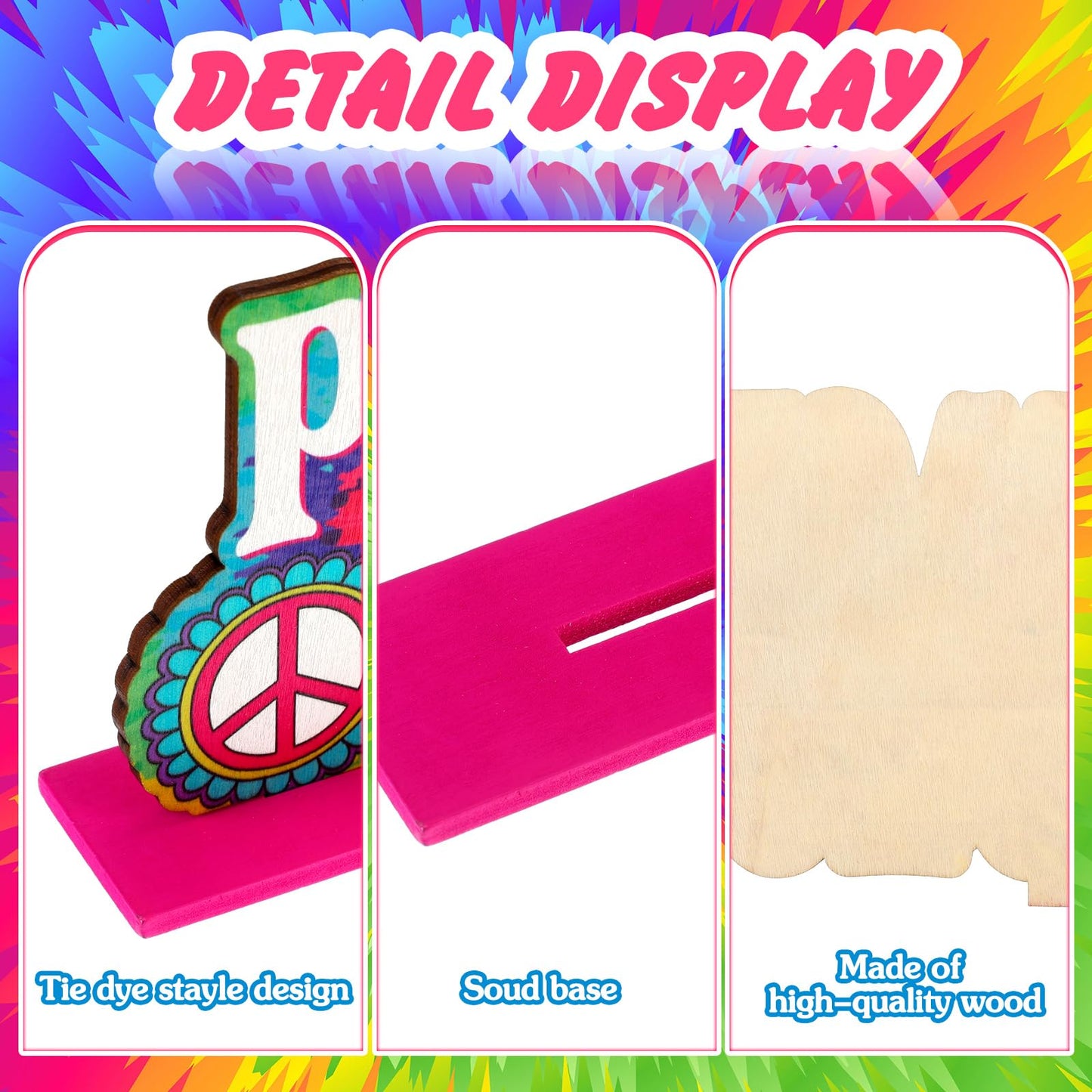 Geetery 6 Pcs 60's Hippie Party Supplies - Groovy Wooden Centerpieces