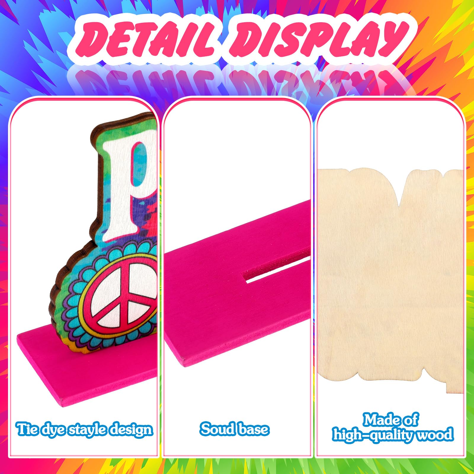 Geetery 6 Pcs 60's Hippie Party Supplies - Groovy Wooden Centerpieces