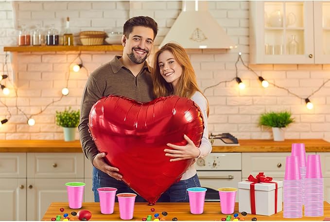 120 pcs 16 oz Pink plastic cups Valentines Day plastic Cups 16 oz