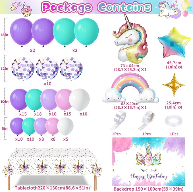 Unicorn Birthday Decorations Party Supplies for Girls Purple Unicorn
