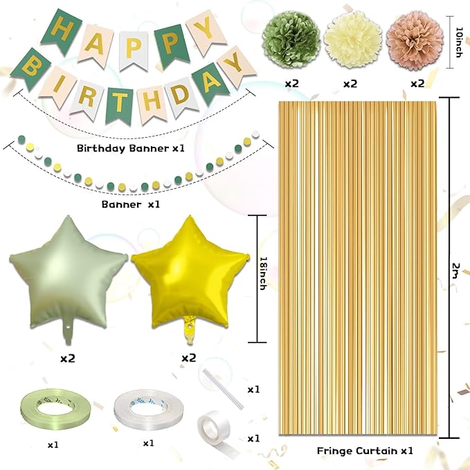 Sage Green Birthday Decorations Women Girls Boho Party Decorations