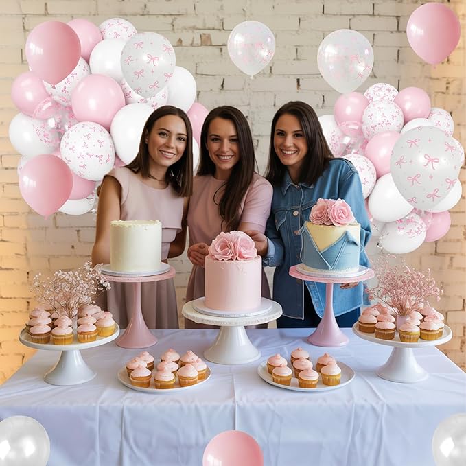 Pink Bow Balloons Light Pink and White Balloon 12inch Clear Bow