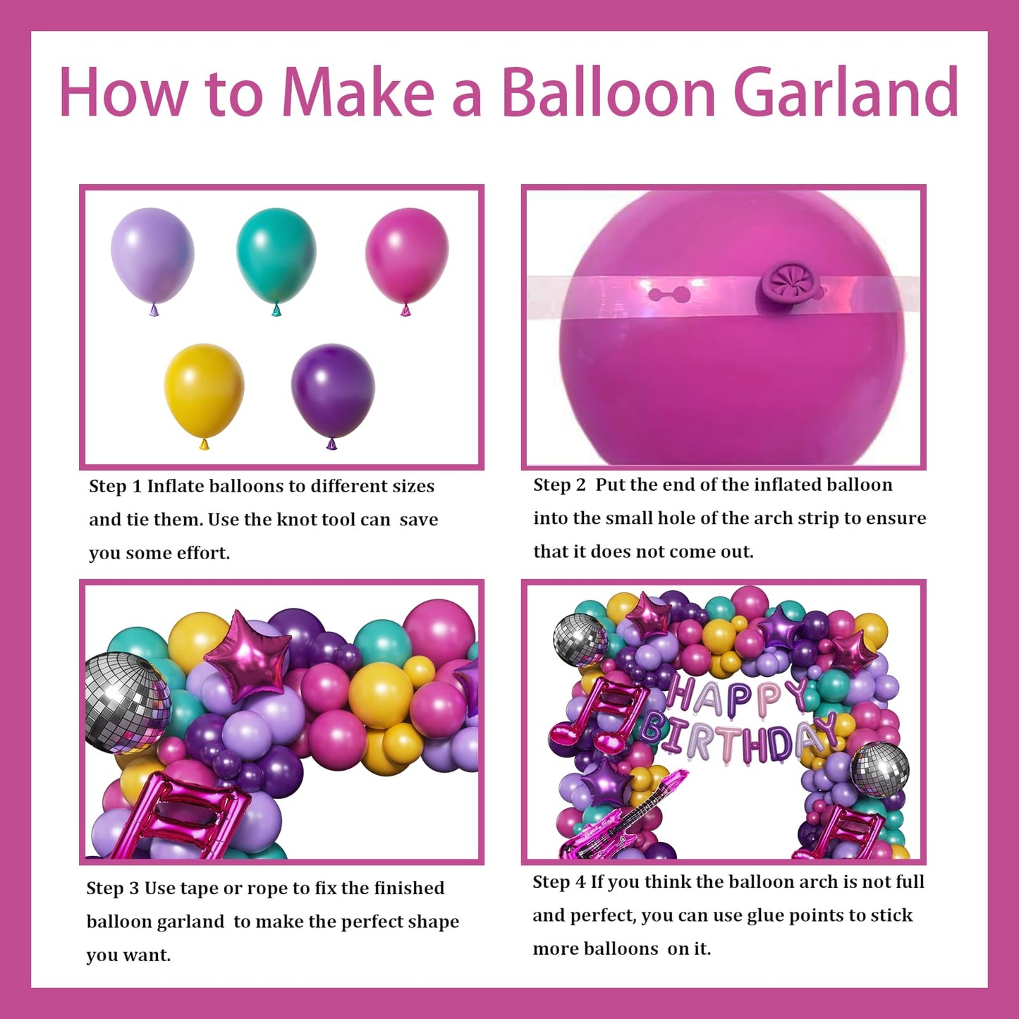 167PCS Purple Pink Teal K-Pop Music Themed Birthday Decorations with