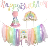 Macaron Pastel Rainbow High Chair Banner for 1st Birthday