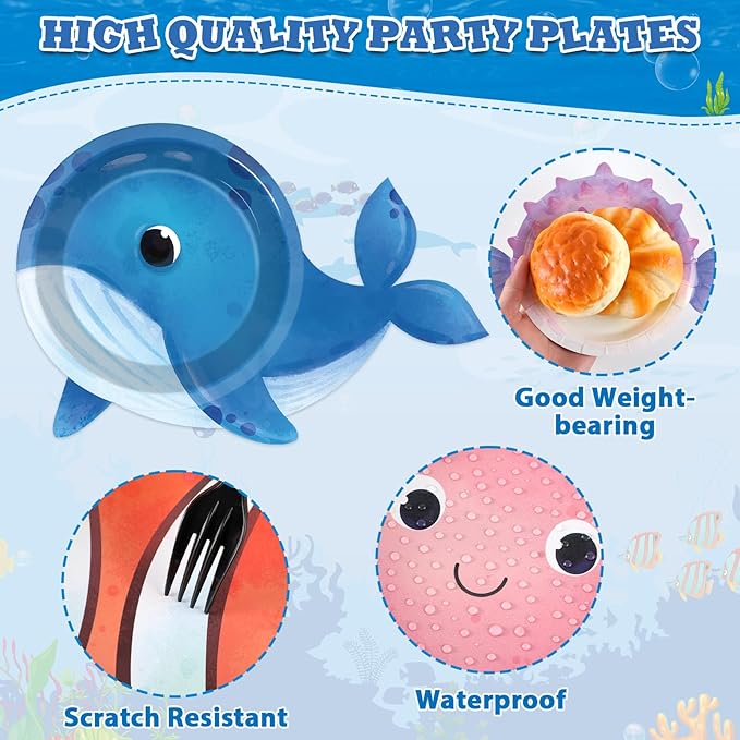 48Pcs Ocean Animal Shaped Paper Plates Under the Sea Party Supplies