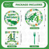 96Pcs Dinosaur 4th Birthday Decorations Dinosaur 4th Birthday Plates