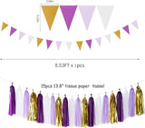 Purple Gold Graduation Decorations 30pcs Kits Lavender White Paper