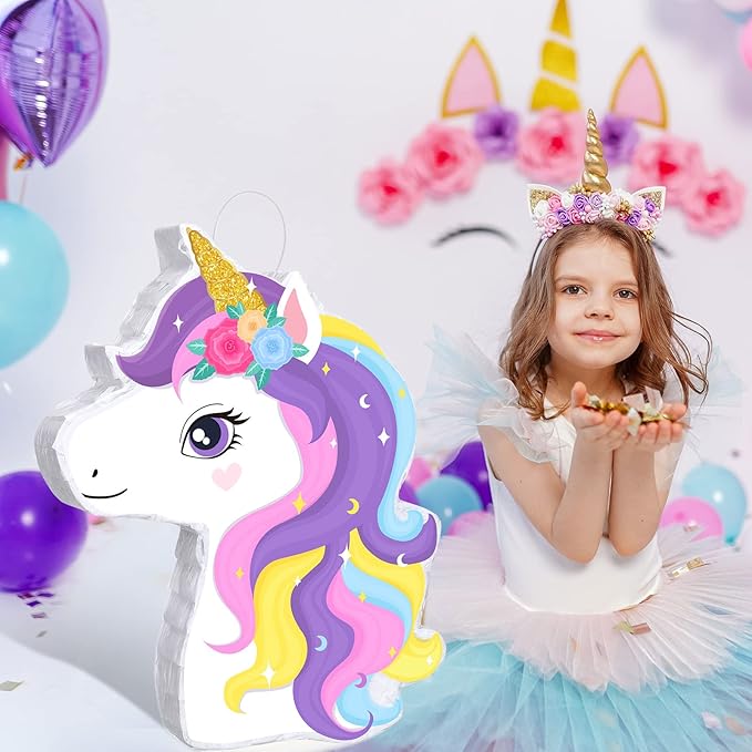 Small Unicorn Piñata with Piñata Stick Blindfold and