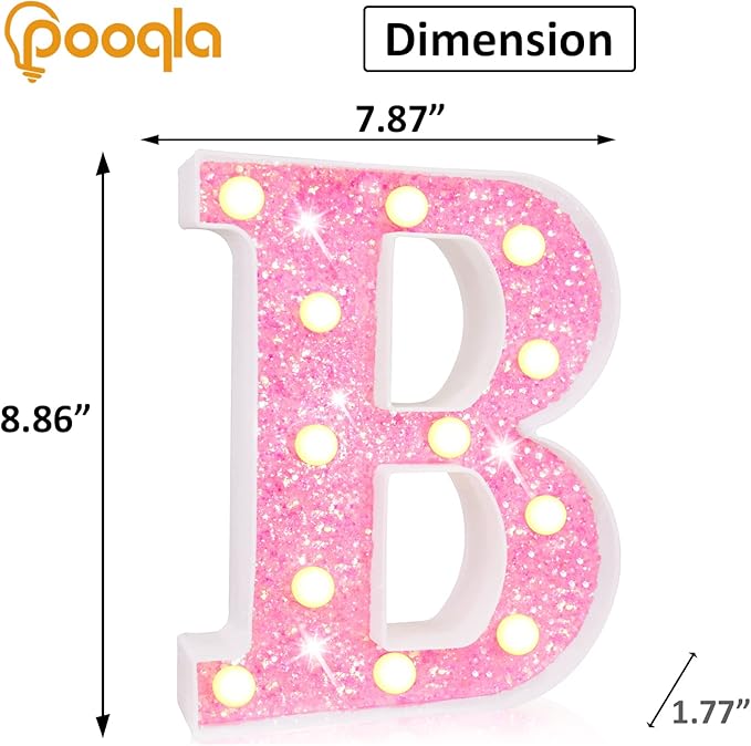 Pooqla LED Marquee Lights, Pink Glitter Alphabet Letters - Battery