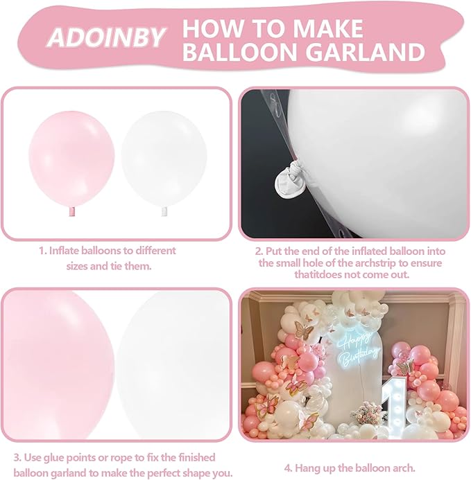 Pink and White Balloon Arch Kit, ADOINBY 140Pcs Macaron Pink Balloon