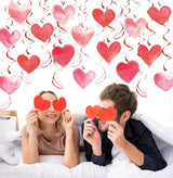 Red Pink Heart Hanging Swirl Decorations, Foil Ceiling Hanging Whirls