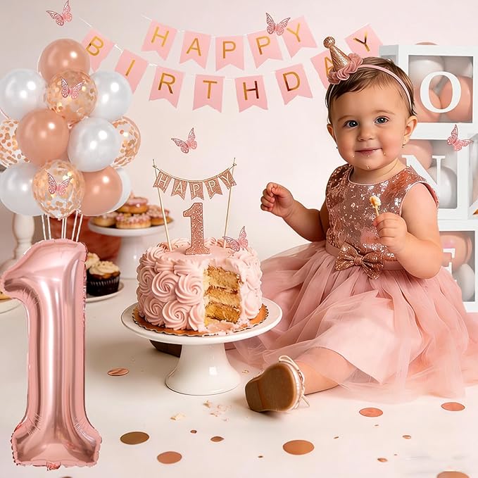 Baby Girl Rose Gold First Birthday Decorations Rose Gold Pearl White