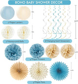 Light Dusty Blue Boho Baby Shower Party Decorations Beige Champagne