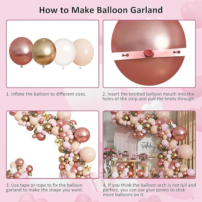 Rose Gold Balloon Garland Kit, Nude Pastel Pink Metallic Gold Matte