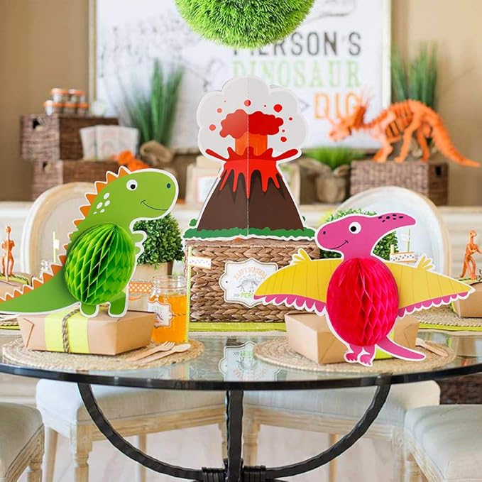 12 Pieces Dinosaur Party Honeycomb Centerpieces Table Decorations