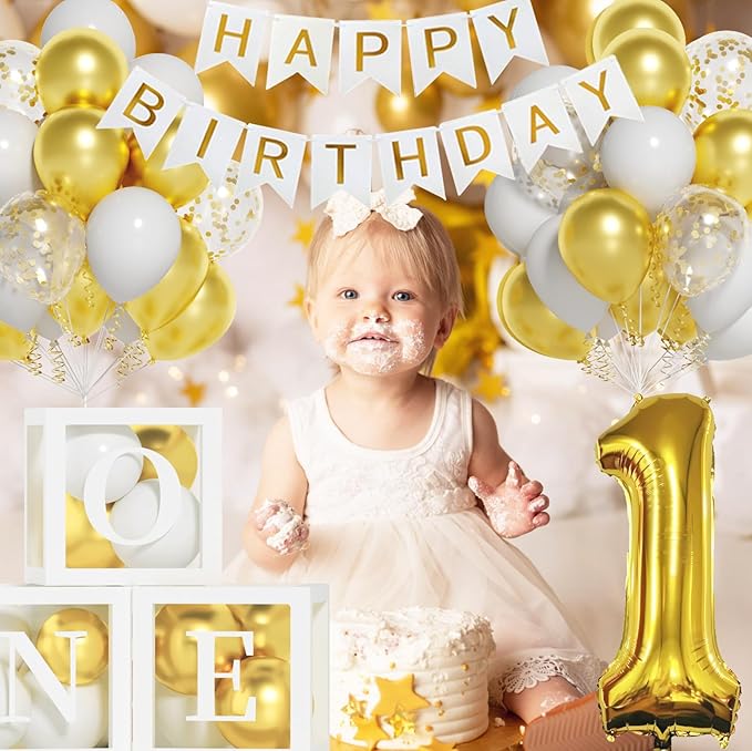 First Birthday Decorations 40 Inch Gold Number 1 Balloons HAPPY