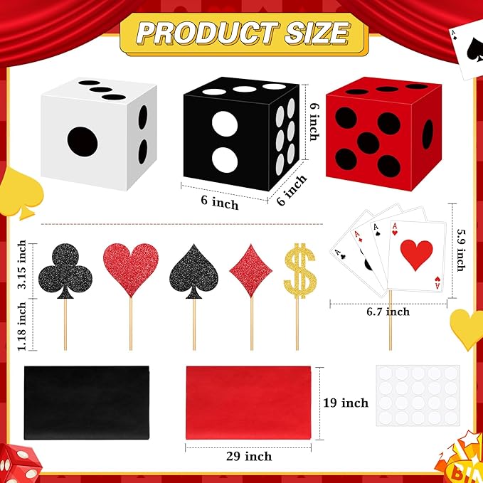 12 Set Casino Theme Party Decorations 6 x 6 x 6 Inch Paper Poker