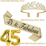 45th Birthday Decorations for Women Gold with 45th Birthday Sash and