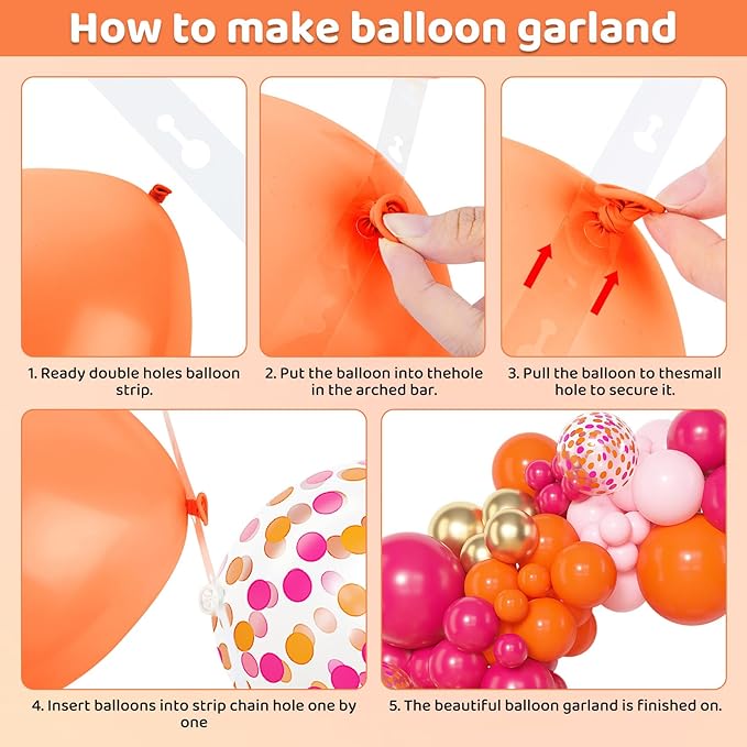 Amandir 153Pcs Pink and Orange Balloon Arch Kit, Different Sizes 18