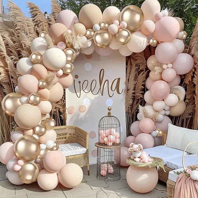 Dusty Pink White Nude Balloon Arch Kit Pink and Gold Balloons With