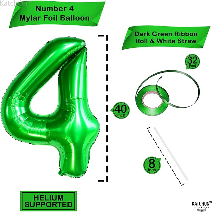KatchOn, Dark Green Number 4 Balloons - 40 Inch | 4 balloon Green for