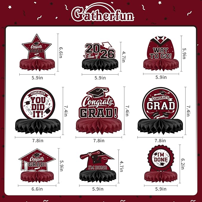 9PCS Graduation Party Decorations Class of 2026 Congrats Grad Table #6