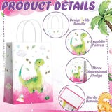 24 Pcs Pink Dinosaur Party Favors Bags with Handles Purple Dinosaur
