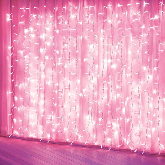Curtain Lights, Pink Room Decor 8 Modes LED String Lights for Garden,