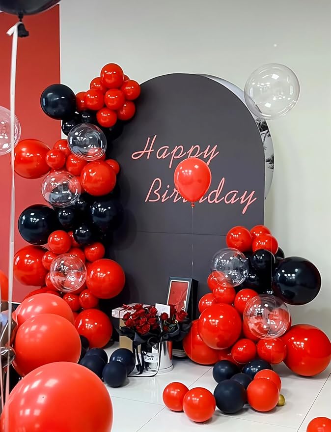 Red and Black Balloons - 12 Inch Red Black Latex Balloons Glitter