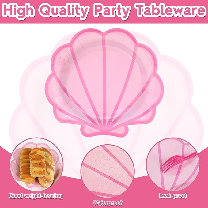 60Pcs Pastel Seashell Paper Plates Mermaid Birthday Party Supplies