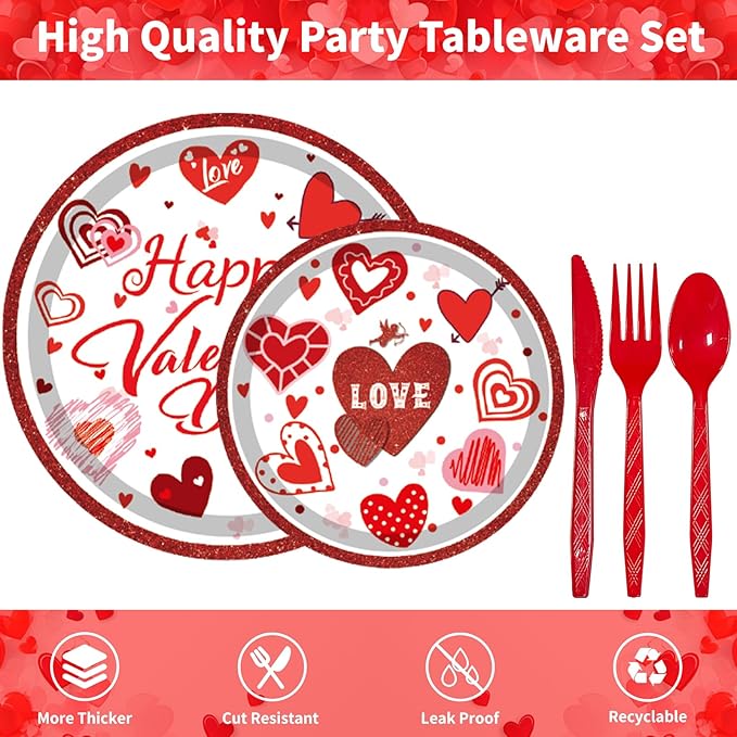 Valentines Day Party Supplies Set for 24 Valentine's Day Plates and