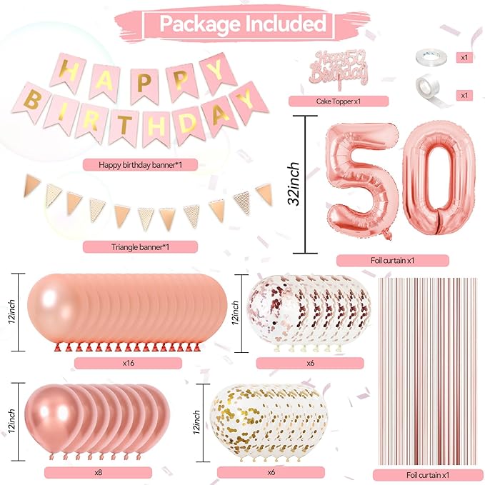 50th Happy Birthday Party Decoration Rose Gold Birthday Decorations