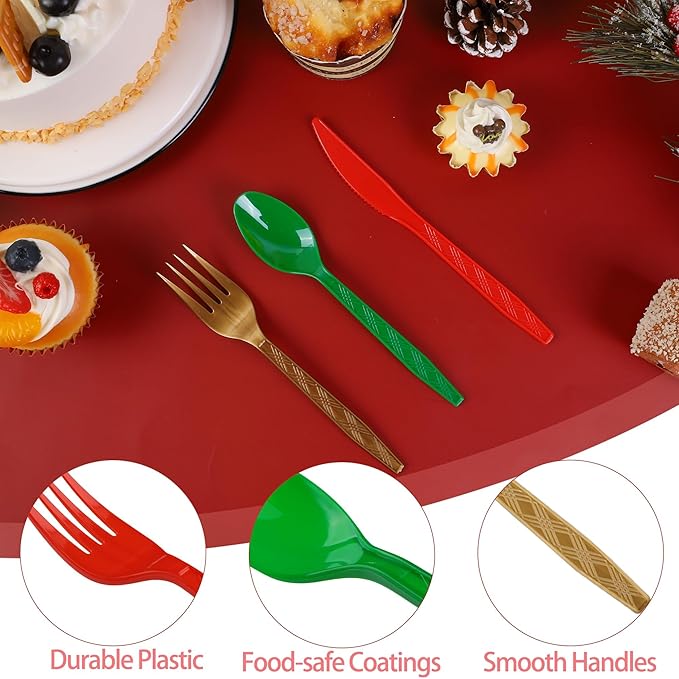 Kochorie 360 Pieces Christmas Plastic Cutlery Set Disposable Plastic