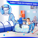 PigPigPen 3pc Kids Play Tent for Boys with Ball Pit, Crawl Tunnel,