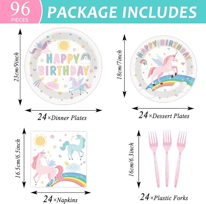 96Pcs Pastel Unicorn Party Supplies Unicorn Paper Plates Napkins