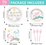 96Pcs Pastel Unicorn Party Supplies Unicorn Paper Plates Napkins