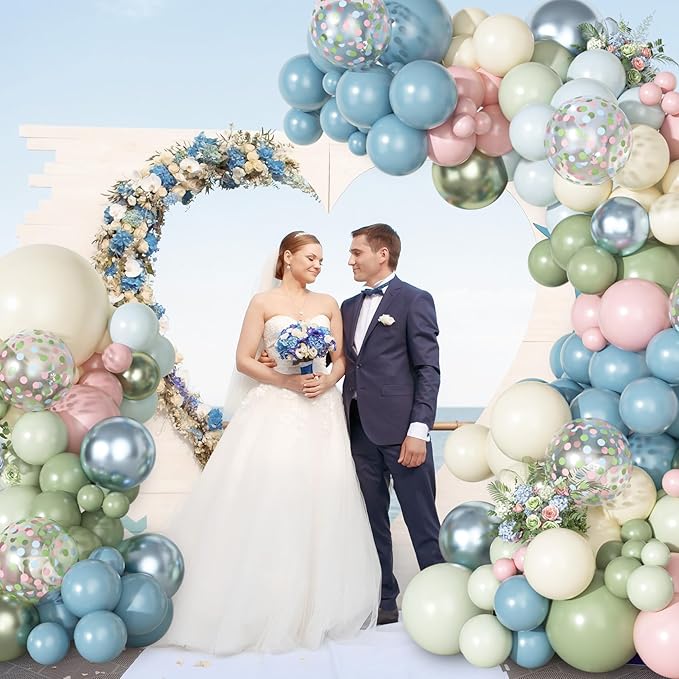 Ouddy Party Pink Dusty Blue Green Balloons Garland Arch Kit,