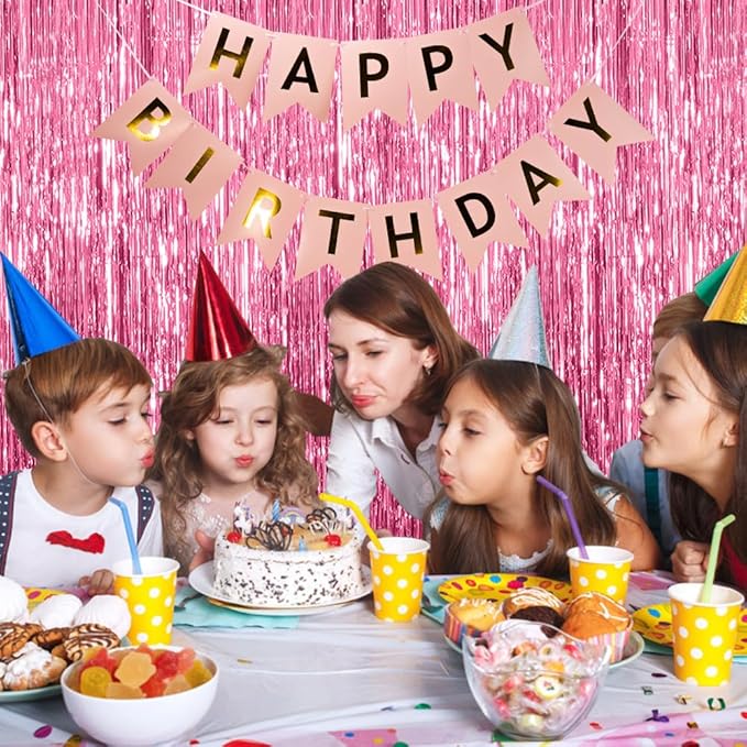 3 Pack Pink Backdrop Birthday Party Decorations Tinsel Foil Fringe