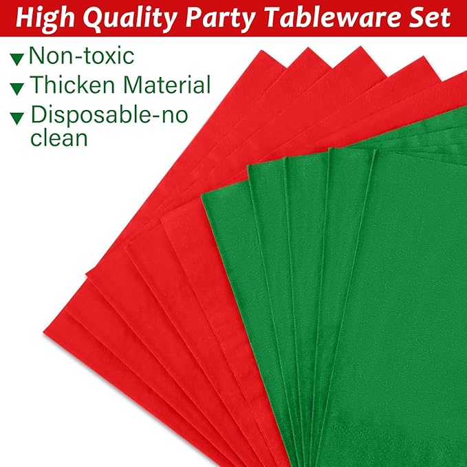 50 Guests Christmas Party Supplies Red and Green Plates and Napkins