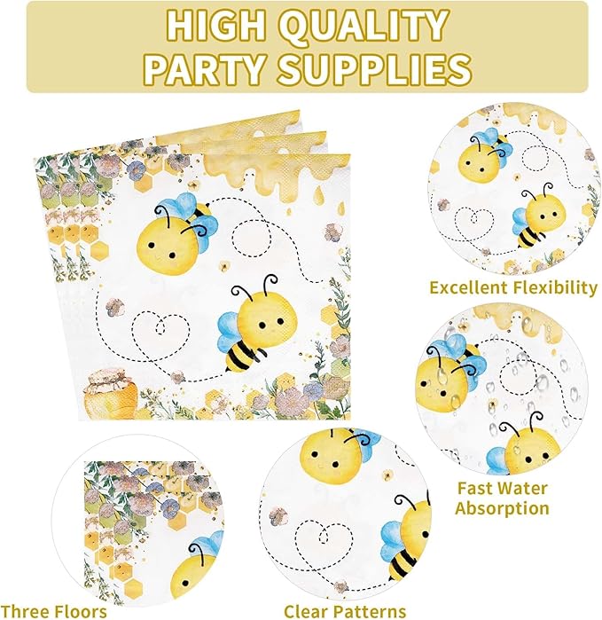 96Pcs Bee 1st Birthday Party Supplies Honey Bee Baby Shower Plates