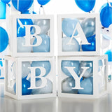 Baby Shower Boxes with Letters – White Boxes with Blue, Silver &