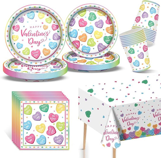 Valentine's Day Party Decorations Set Inclued with Plates Tablecloth