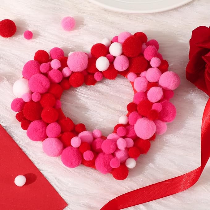 Valentine's Day Pom Poms Balls 600 Pieces Pink Red Pom Poms Mixed