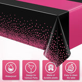 3Pcs Black Hot Pink Tablecloth Party Decorations,Plastic Black Table
