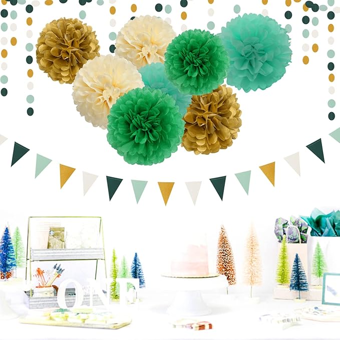 Sage-Green Beige-Gold Baby Bridal-Shower Decorations - 30pcs Rustic