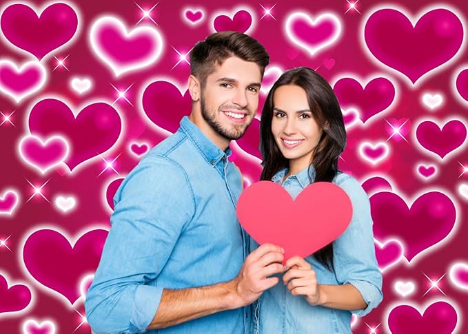 Hot Pink Heart Backdrop 8x6FT Valentines Decorations Early 2000s